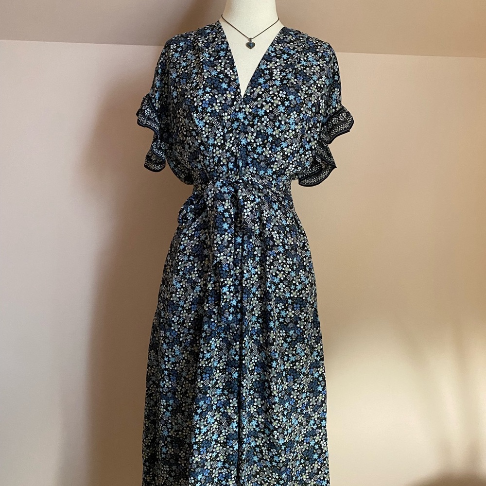 Floral Blue Faux-wrap Max Studio Dress